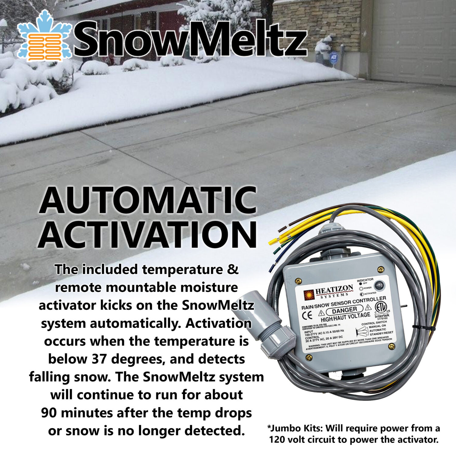 SnowMeltz electric snow melting system for driveways and walkways - jumbo kits automatic activator