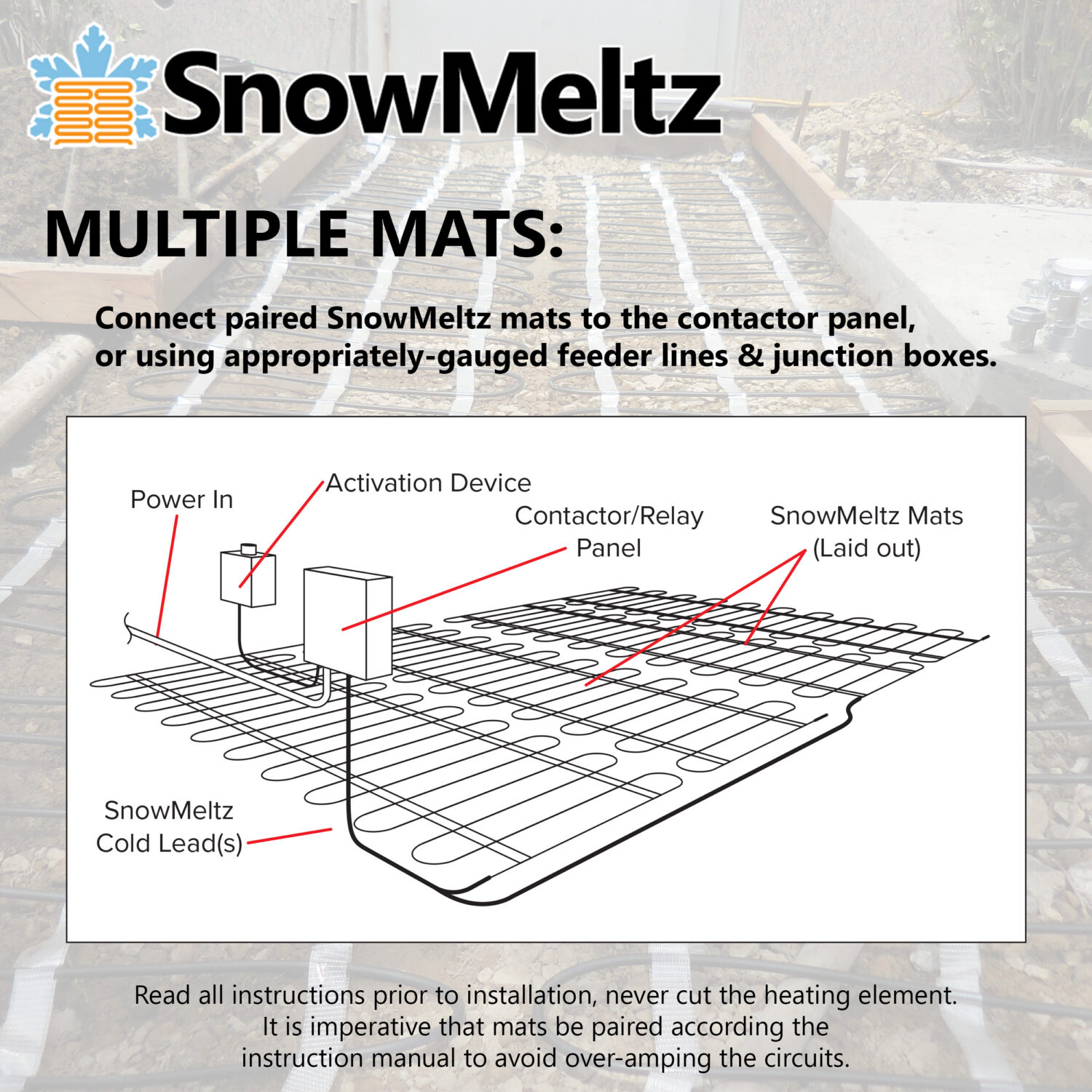 SnowMeltz electric snow melting system for driveways and walkways - multiple mat diagram